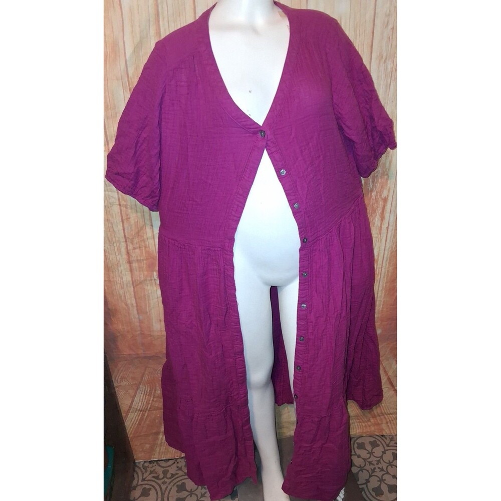Sonoma Purple Short Sleeve V-neck Button Up Midi Dress Sz 1X